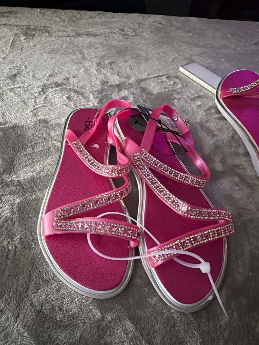 bebe Women's Fuchsia Strappy Rhinestone Jelly Sandals
